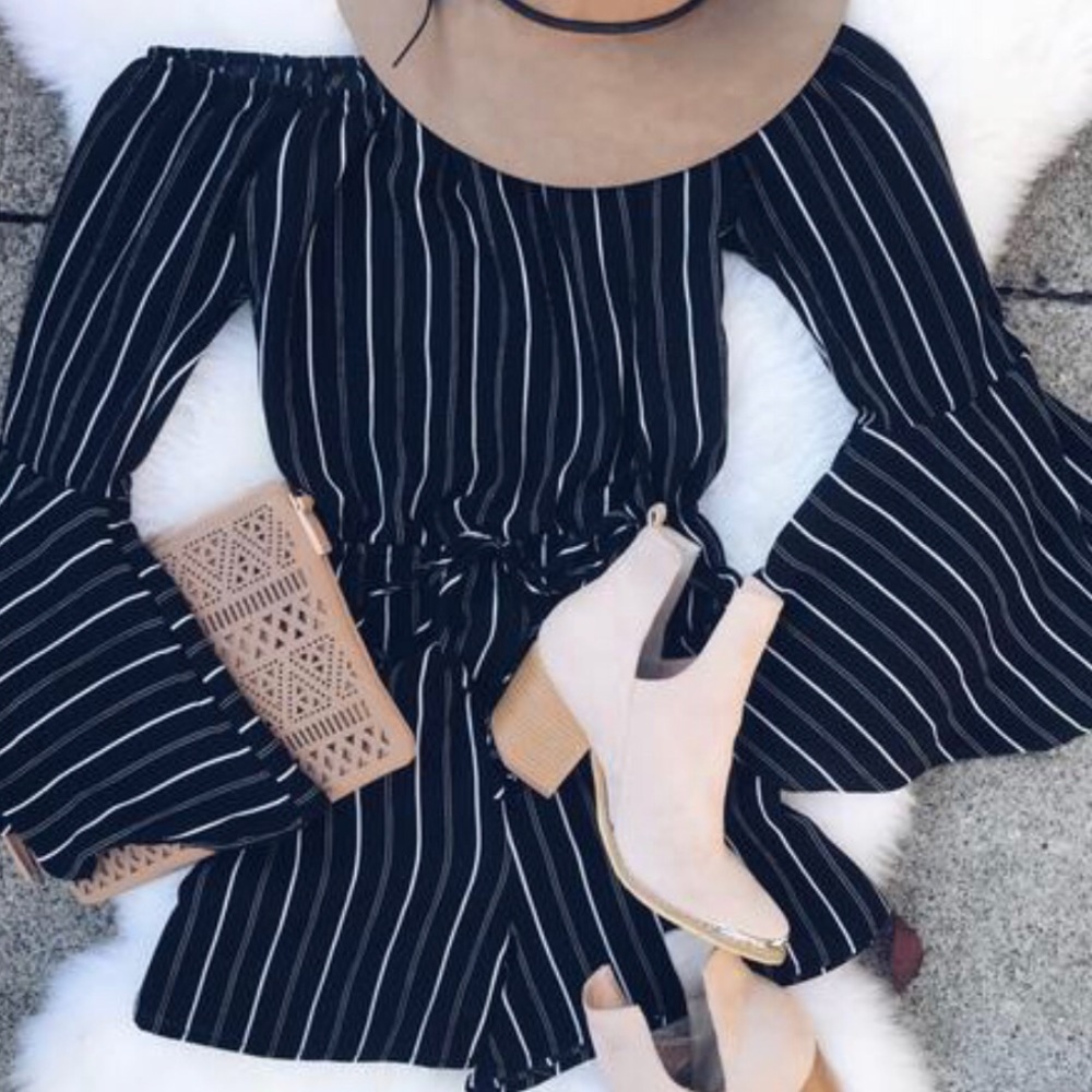 Black/White Striped Romper